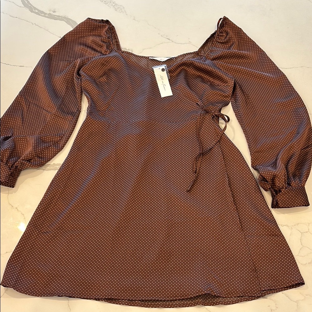 All in Favor Brown Sheath Dress with Bishop Sleeves